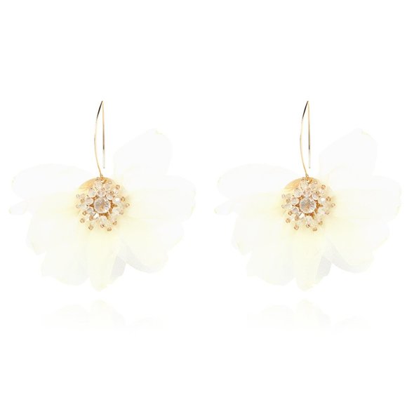 Flower Sheer Fabric Drop Earrings. 💕last white one - Picture 7 of 8